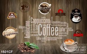 Tranh cà phê dán tường những hạt cà phê bên cành lá xanh tươi