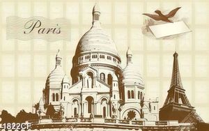 Tranh đền thờ và tháp eiffel trang trí tường cafe