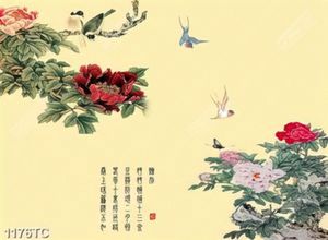 Tranh hoa mẫu đơn thư pháp in chất lượng cao