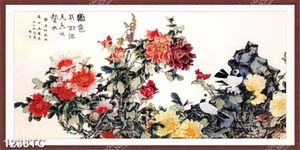 Tranh hoa mẫu đơn và thư pháp cổ