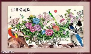 Tranh hoa mẫu đơn tranh chim công