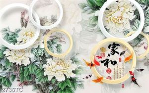 Tranh 3D hoa mẫu đơn và cá chép