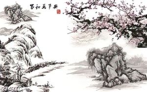 Tranh phong cảnh và hoa đào