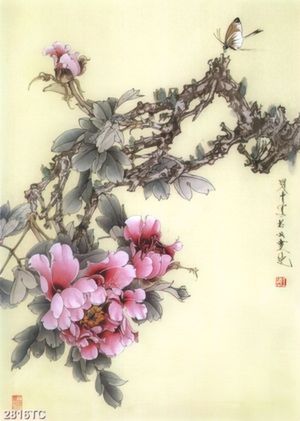 Tranh hoa mẫu đơn in dán tường đẹp