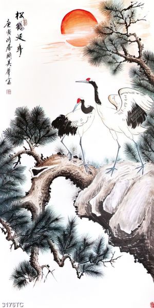 Tranh chim Hạc và cây Tùng