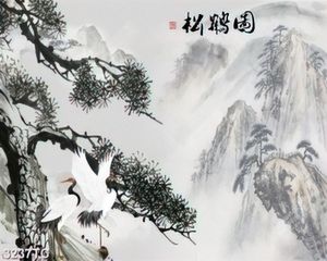 Tranh chim Hạc nền phong thủy in nét