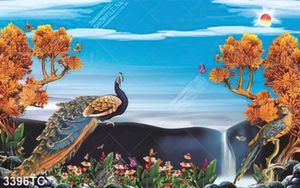 Tranh chim công và bầu trời xanh