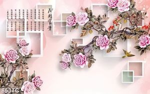 Tranh hoa 3D mẫu đơn thư pháp