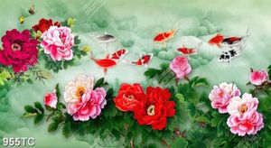 Tranh hoa mẫu đơn và cá chép