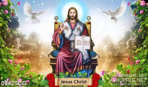 Tranh công giáo chúa Jesus bên vườn hoa hồng in uv