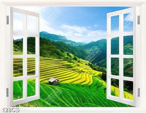 Tranh phong cảnh ruộng bậc thang bên khung cửa sổ