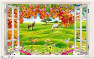 Tranh cửa sổ bên cánh đồng và muôn thú in kính