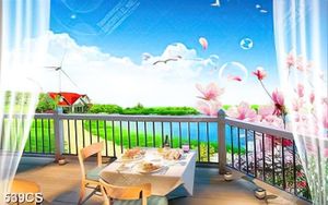 Tranh ban công nhìn ra ngôi nhà bên dòng sông chất lượng cao