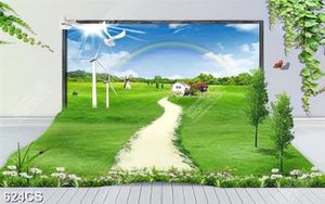 Tranh 3D cối xoay gió và cánh đồng cỏ xanh đẹp nhất