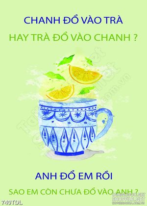Tranh ca phe in treo tường động lực tĩnh táo với ly trà chanh nóng