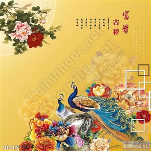 Tranh giả ngọc chim công và hoa mẫu đơn