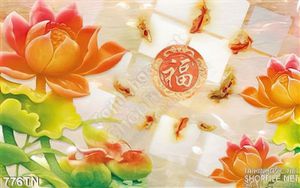 Tranh giả ngọc hoa sen và cá chép