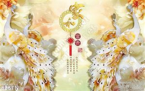 Tranh giả ngọc chim công thư pháp