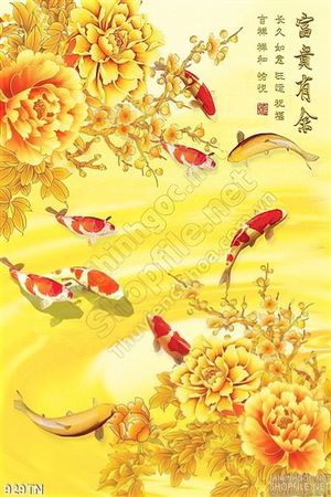 Tranh giả ngọc cá chép và mẫu đơn