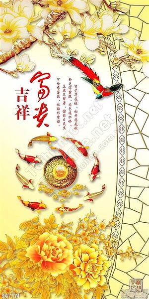 Tranh giả ngọc cá chép và hoa