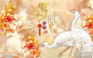 Tranh giả ngọc chim hạc và hoa cúc