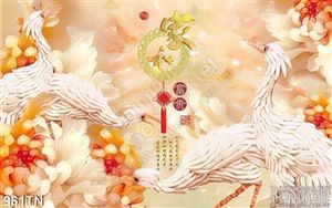 Tranh giả ngọc đội hạc và hoa cúc