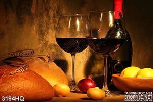 Tranh rượu vang và trái cây