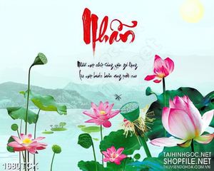Tranh in treo tường sơn dầu hoa sen hồng bên chữ nhẫn