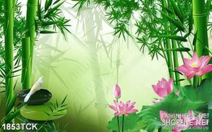 Tranh in uv đầm hoa sen sơn dầu trong rừng trúc xanh rì