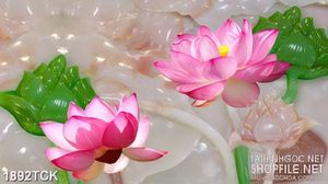 Tranh bông sen hồng trên nền hồ giả ngọc in dán tường