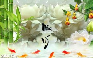 Tranh decor những trái bầu vàng trên hồ cá chép vàng