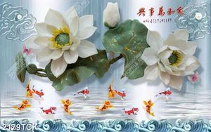 Tranh psd những bông hoa sen trắng trên nền vân đá