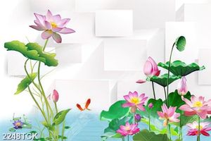 Tranh in canvas những bông sen dáp vàng trên nền tối