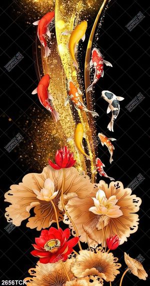 Tranh sơn dầu trang trí những bông hoa sen sắc đỏ rực rỡ