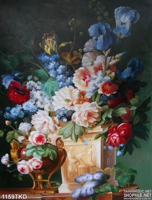 Tranh sơn dầu bình hoa Châu Âu