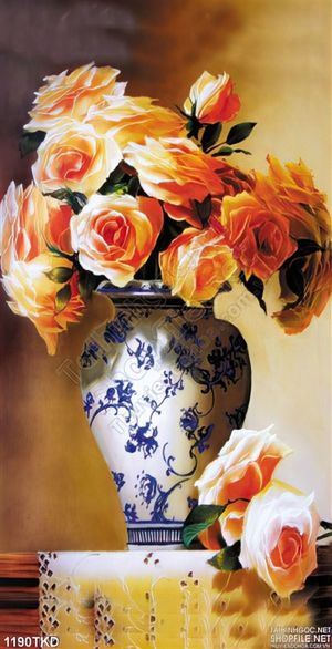 Tranh sơn dầu bình hoa hồng