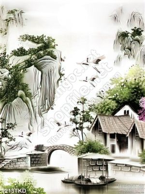 Tranh màu nước ngôi nhà nhỏ