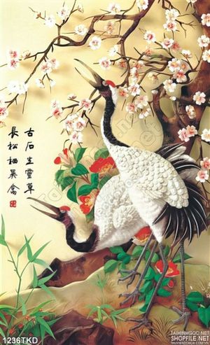 Tranh chim Hạc thư pháp