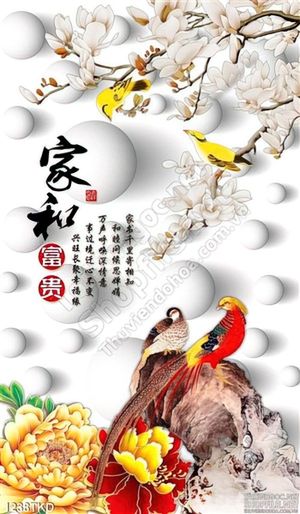 Tranh hoa Mộc lan trắng thư pháp