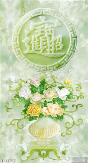 Tranh giả ngọc bình hoa mẫu đơn
