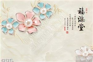 Tranh lụa hoa cúc hồng và xanh