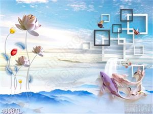 Tranh 3D cá koi trang trí tường