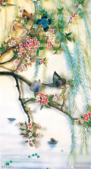 Tranh in uv cành hoa đào trong rừng