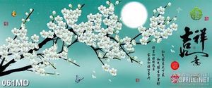 Tranh cành đào trắng dưới ánh trăng in canvas