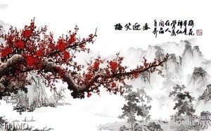 Tranh psd cành đào già khoe sắc đón xuân