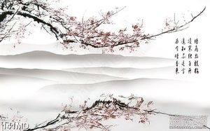 Tranh cành đào phản chiếu trên mặt hồ in canvas