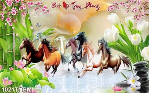 Tranh 3D bát mã truy phong decor phòng khách