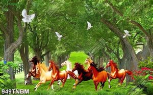 Tranh bát mã trong rừng cây già chất lượng cao