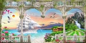 Tranh rèm màn decor trang trí cánh buồm xuối gió trên biển