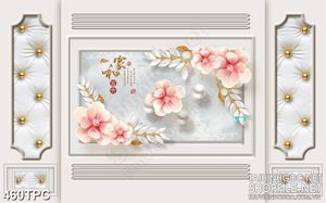 Tranh rèm màn decor trang trí những bông hoa giả ngọc nở rộ
